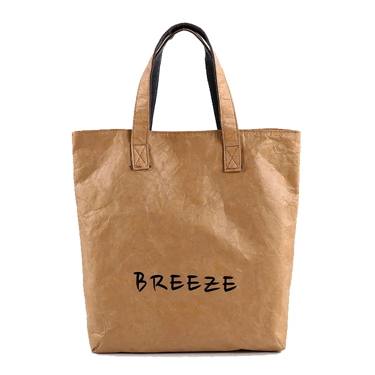 Washable TYVEK Kraft Paper Shopping Bag Single Shoulder Handbag DuPont Paper Tote Bag With Cotton Linen Lining