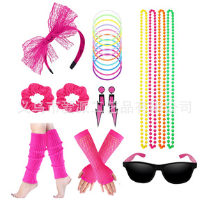 Halloween Costume 80s Neon Party Outfit Lace Bow <b>Headband</b> Hair Accessories <b>Sunglasses</b> Set - Product Image 1