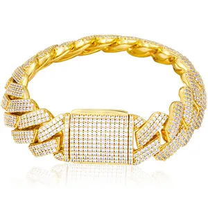 Mode Hiphop 20 Zware 3 Rijen Aaaaa Cz Diamant Iced Out Heren Armband Luxe Vergulde Cubaanse Link Armband Voor Mannen