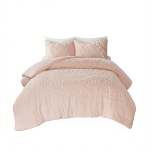 Tufted Cotton Chenille Medallion <b>Comforter</b> <b>Set</b> Light Pink 3 Piece Classic Home Bedding - Product Image 1