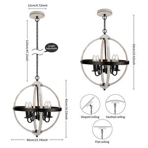 Lustre en fer de style industriel Lampe Lustre de salon Type de plafond Lustre réglable à quatre lampes - Product Image 4