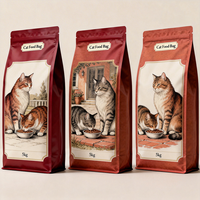 Sac de nourriture pour chat imprimé sur mesure en usine, série rouge, pochette à huit soudures latérales avec fermeture éclair refermable pour 5 kg de nourriture pour chat