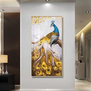 Vente chaude moderne de luxe or <span class=keywords><strong>bleu</strong></span> vert <span class=keywords><strong>paon</strong></span> mur art suspendu peinture cristal porcelaine peinture salon - Product Image 3