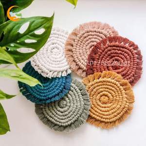 Direct Sale High Strength Custom Handmade Macrame Candle <b>Coaster</b> <b>Woven</b> Placemat Bamboo and Cotton with Fringe for Home Decor - Product Image 2