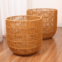 Panier cylindrique creux en plastique tressé à la main, robuste, parfait comme panier à linge et organisateur de jouets pour la maison, l'hôtel et plus encore