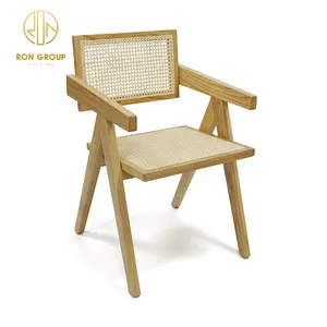 Bestselling Nordic Modern Natural antique Cane Wicker Office living room solid wood rattan armchair dining chair for sale