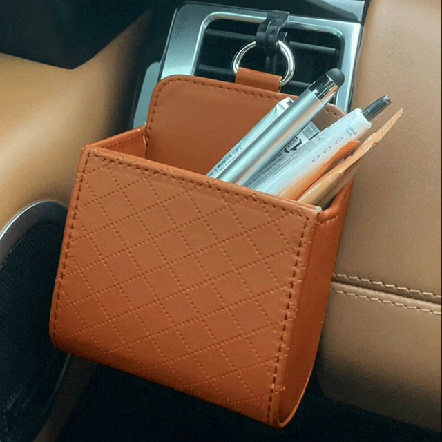 Car Air Vent Outlet Phone Pocket Storage Box Organizer Holder Pouch PU Leather Car Storage Bag