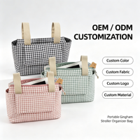 Sac de rangement pour poussette en gingham personnalisé, imperméable, organiseur de couches pour bébé, pour les voyages et l'usage quotidien