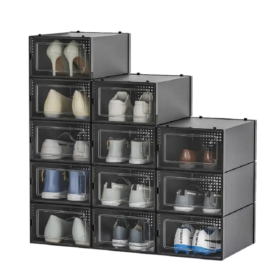 Boîte de rangement de chaussures, en plastique empilable, organisateur transparent de baskets, basket-ball, boîte de présentation, organisateur de chaussures, boîtes de rangement