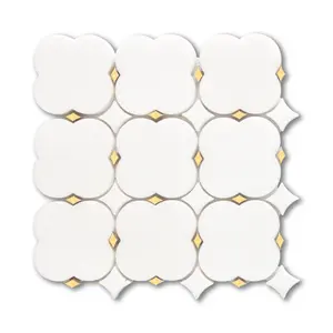 Mosaico irregular criativo branco metal diamante pedra do jato de água mosaico de azulejos de mármore