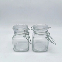 Mini pot en verre transparent carré réutilisable de 100 ml pour épices et condiments, avec couvercles à charnière hermétiques