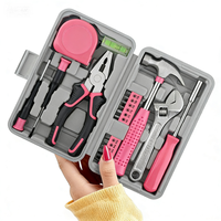 Ensemble d'outils ménagers pour femmes, ensemble complet rose comprenant marteau, ruban à mesurer, clé, pinces, outils à main, étui rigide OEM pour usage domestique