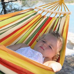 Colorful Striped Outdoor <b>Hammock</b> 200x80cm Wooden Rods For Camping Garden Beach Relaxation - Product Image 6
