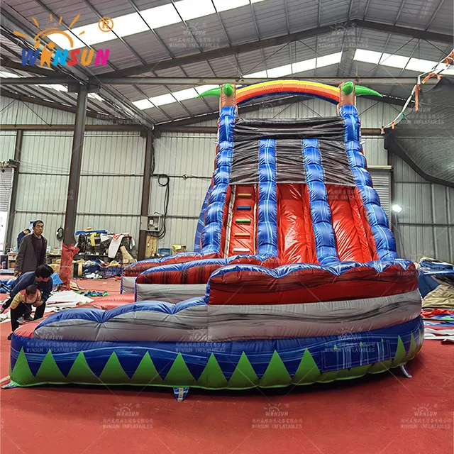Tobogán inflable gigante personalizado para adultos, colorido, comercial, con piscina