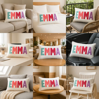Housse de coussin personnalisée moderne à rayures avec broderie au poinçon et petit ballon en peluche pour la maison, l'hôtel et l'hôpital