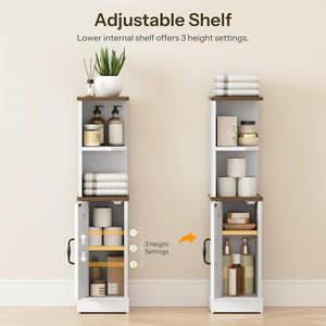 SENYU White Corner <b>Bathroom</b> <b>Cabinet</b> with <b>Wooden</b> Top and Adjustable Shelf, Farmhouse Style, Space Saving Design - Product Image 3