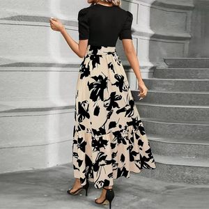 2025 elegante Boho modesto abito lungo floreale da donna con <span class=keywords><strong>maniche</strong></span> corte a vita lunga stile impero con cintura e tinta tinta tinta tinta estiva - Product Image 4