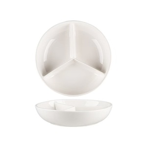 Plato de plástico de tres compartimentos, blanco, dividido, para porcionar y servir comida, uso doméstico. - Product Image 5