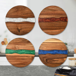 프로모션 가격 수제 원형 나무 에폭시 수지 도마 절단 과일 수지 도마 - Product Image 1