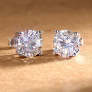 Boucles d'oreilles en moissanite 2 carats, taille ronde, diamant de laboratoire, plaqué or véritable 14 carats, argent sterling 925, VVS GRA, pour femmes et hommes - Product Image 1