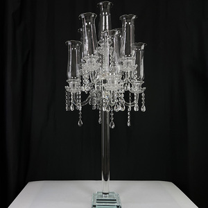 Candelabro da Matrimonio in <span class=keywords><strong>Cristallo</strong></span> a 9 Bracci, Altezza 110 cm, <span class=keywords><strong>Centrotavola</strong></span> per Matrimoni con Cilindro in Vetro MH-TZ0721 - Product Image 1