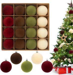 Adornos Navideños Colgantes de Terciopelo, Bonitas Bolas de Navidad Ecológicas de Plástico y Terciopelo en Verde y Borgoña - Product Image 1