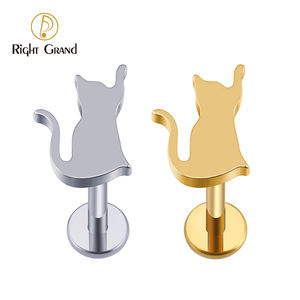 ASTM F136 <span class=keywords><strong>titanio</strong></span> 16G pequeño gato sentado Tragus Stud labio Labret cartílago hélice caracola pendiente espalda plana <span class=keywords><strong>Piercing</strong></span> - Product Image 1