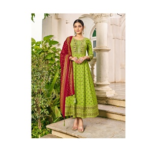 Dernière robe Anarkali à imprimé rayonne avec Dupatta Robe Anarkali brodée élégante parfaite pour les occasions de mariage et de fête - Product Image 1