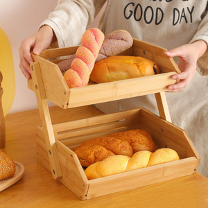 Étagère de rangement à trois niveaux en bambou pour pain et légumes, pour comptoir de cuisine, préservation de la fraîcheur, grande capacité, organisateur de bureau - Product Image 3