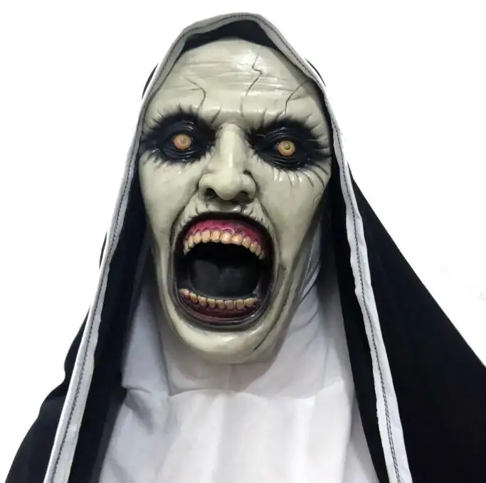 Ecowalson The Horror Nun Topeng Lateks dengan Jilbab Cosplay Valak untuk Kostum Halloween