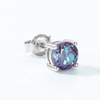 Boucles d'oreilles clous en pierre synthétique Alexandrite ronde, argent sterling S925, quatre griffes lisses, couleur changeante, empilables