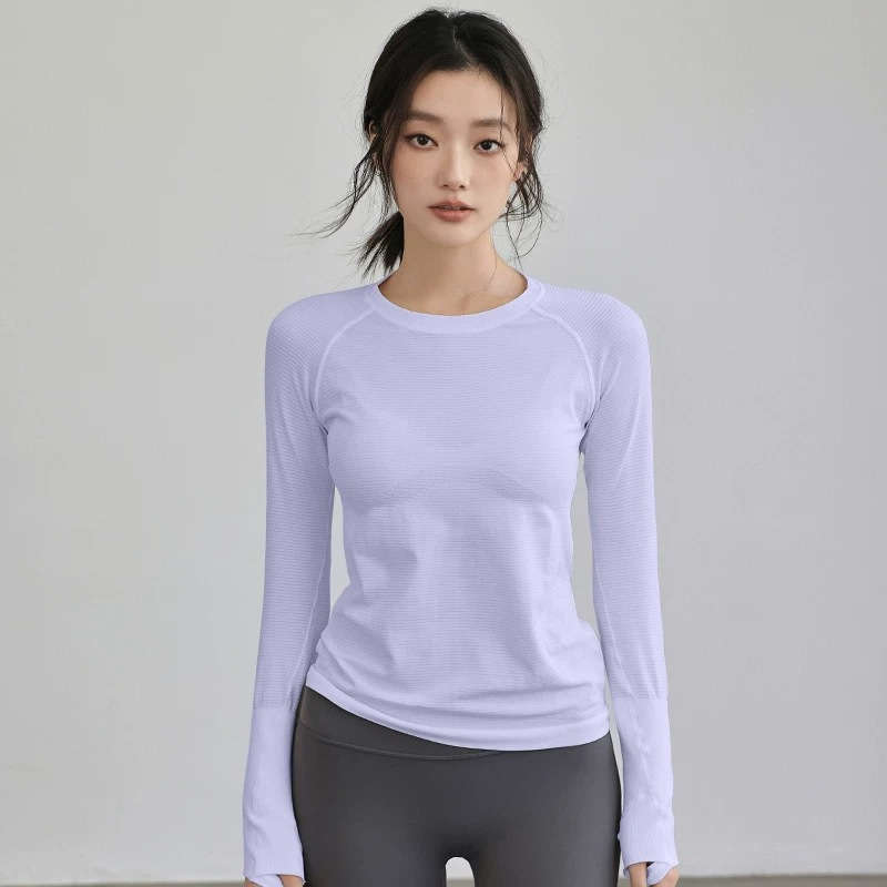 Women's Nylon Yoga T-Shirt Breathable V-Neck Top with Drawstring Pleated Waist Autumn New Release with