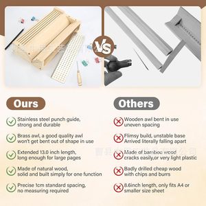 Tablero perforador de madera con placa metálica para encuadernación de papel, herramienta para hacer libros y manualidades - Product Image 2