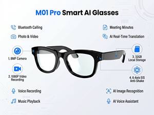 แว่นตาอัจฉริยะ M01 Pro AI แปลภาษาได้ กล้อง 8MP บันทึกวิดีโอ HD พร้อมระบบแปลภาษาแบบเรียลไทม์ สำหรับการเดินทางเพื่อธุรกิจ - Product Image 3