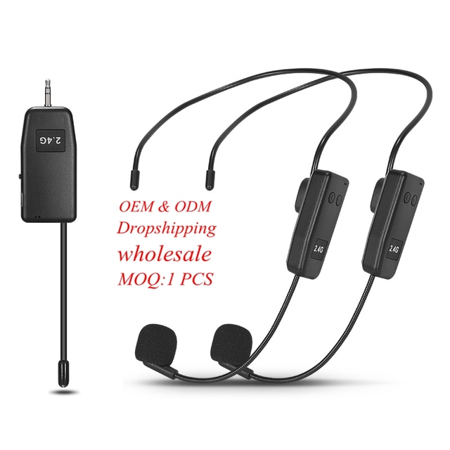 One for Two UHF Wireless Headset Microphone Lavalier Headset Amplifier for Sound Card Speakers Bus Home Theater