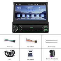 Autoradio Podofo 1 Din Radio para Coche 7" Reproductor MP5 con Pantalla Retráctil Manual Abatible Carplay Inalámbrico y Android Auto BT/Tipo C