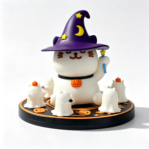 Figurine de sorcière blanche et de chat imprimée en 3D FDM pour Halloween, statue de table fantôme citrouille Kawaii, décoration de bureau pour les fêtes, cadeau - Product Image 1