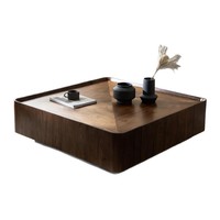 Table basse en bois massif avec espace de rangement, style rétro chinois, couleur noyer, carrée, design créatif haut de gamme, meuble de salon