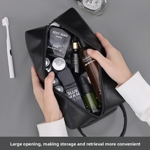 Nouvelle trousse de toilette pour homme de grande capacité pour les voyages d'affaires, fermeture éclair, poignée souple, sac de rangement pour cosmétiques en PU, sac de maquillage portable - Product Image 3
