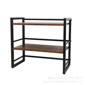 Étagère de rangement de bureau en fer et bois à 2 niveaux, organisateur de bureau pour livres, électronique, cuisine, salon - Product Image 4