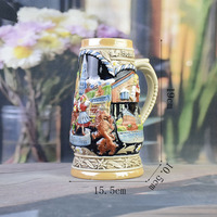 Chope à bière allemande classique en porcelaine de haute qualité avec couvercle en aluminium 1L, écologique, réutilisable, promotionnelle, souvenir pour bar à domicile