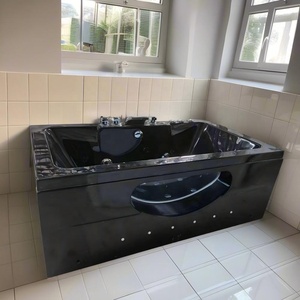 Baignoire de massage moderne noire avec jets à bulles d'air et cascade, panneau de commande intelligent, Jacuzzi pour spa à domicile pour 1 personne - Product Image 2