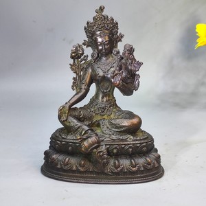 Statue de <span class=keywords><strong>Bouddha</strong></span> <span class=keywords><strong>Tara</strong></span> Verte en Bronze Antique, Gravée et Embossée, Petite Statue Tibétaine pour la Richesse, Prière Bouddhiste, Métal, Noël - Product Image 2