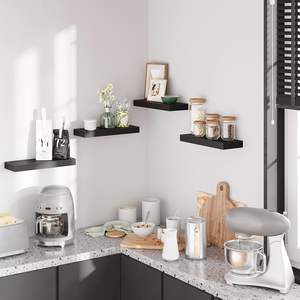 Étagères flottantes, étagères murales en <span class=keywords><strong>bois</strong></span> noir avec supports invisibles, lot de 2, étagères murales suspendues comme décoration pour la chambre - Product Image 2