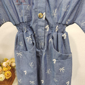 Adorable enfant en bas âge nouveau-né bébé manches courtes Denim-comme <span class=keywords><strong>combinaison</strong></span> fille personnalisé pur coton cocotier Onesie en gros - Product Image 4
