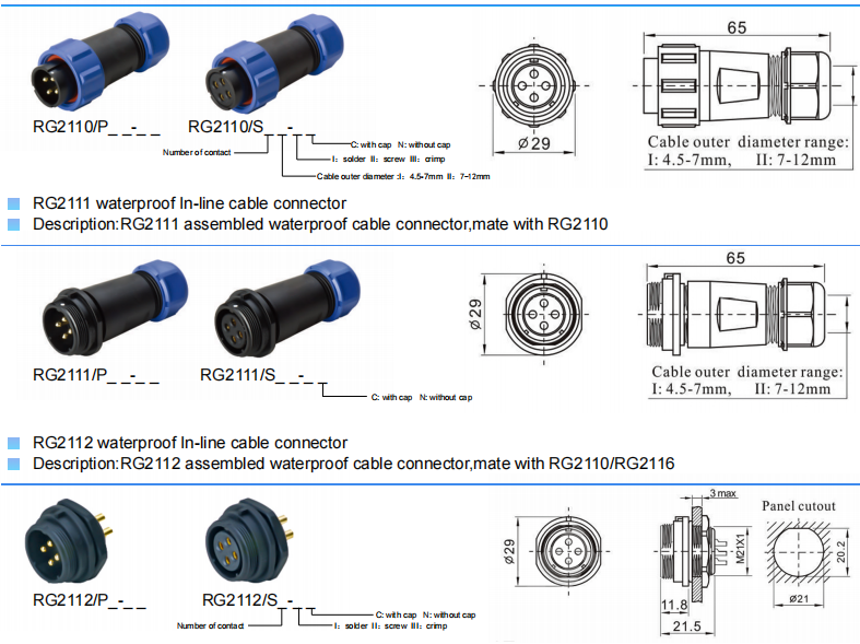 SP21 IP68 Waterproof Power Connector 5 Pins Dustproof For Automotive