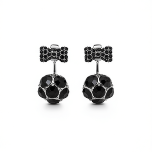 Boucles d'oreilles clous en cristal noir E1580, en argent 925, forme boule, serti clos, bijoux de luxe pour femme, pour soirée - Product Image 1