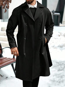 Abrigo de botón tejido impermeable delgado de doble botonadura para <span class=keywords><strong>hombre</strong></span> gabardina larga - Product Image 5