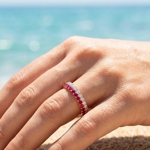 Elegante Anello a Doppio Strato in <span class=keywords><strong>Argento</strong></span> <span class=keywords><strong>925</strong></span> per Donna, Gioiello con Gemme, Placcato Oro Champagne, Diamante Bicolore, Zircone, Corindone Rosso - Product Image 3