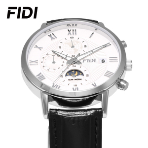 Montre FIDI pour femme, squelette, phases de lune, chronographe, alarme, date, chiffres romains sur cadran blanc, bracelet en cuir, luxe CHARM - Product Image 3